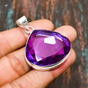 Ювелирный кулон ручной работы из стерлингового серебра 925 пробы с розовым аметистом и драгоценными камнями для нее 1.70 Inches розовый