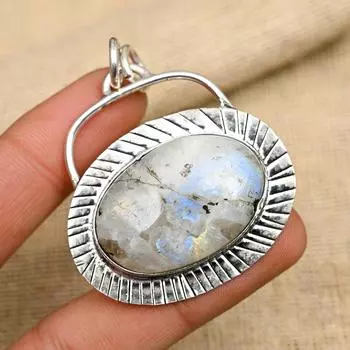 Ювелирный кулон ручной работы из стерлингового серебра 925 пробы с радужным лунным камнем для женщин