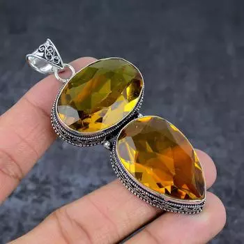 Ювелирный кулон ручной работы из стерлингового серебра 925 пробы с натуральным цитрином 3,23 дюйма N1s82