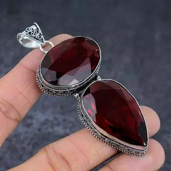 Ювелирный кулон ручной работы из стерлингового серебра 925 пробы с натуральным гранатом 3,35 дюйма W7i49