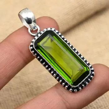 Ювелирный кулон ручной работы из стерлингового серебра 925 пробы с драгоценным камнем перидот для женщин 1.77 Inches зелёный