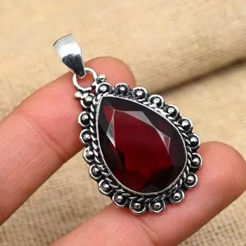 Ювелирный кулон ручной работы из стерлингового серебра 925 пробы с красным гранатом для женщин 1.77 Inches красный