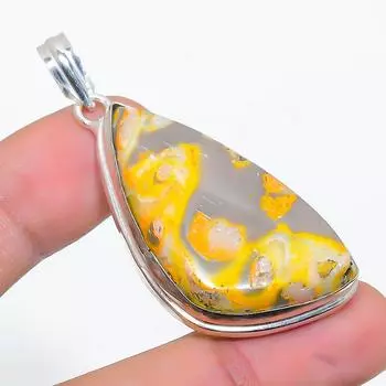 Ювелирный кулон ручной работы из стерлингового серебра 925 пробы с натуральным шмелем и яшмой 2,21 дюйма v5D08