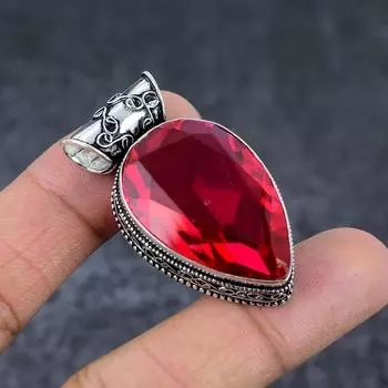 Ювелирный кулон ручной работы из стерлингового серебра 925 пробы с натуральным гранатом 1,85 дюйма p4i72