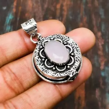 Ювелирный кулон ручной работы из стерлингового серебра 925 пробы с розовым халцедоном и драгоценными камнями для женщин 2.08 Inches розовый