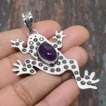 Ювелирный кулон ручной работы из стерлингового серебра 925 пробы с шалфеем и аметистом на День Благодарения 2.76 Inches фиолетовый