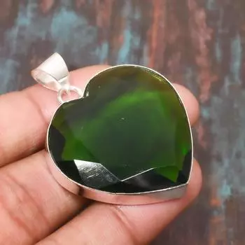 Ювелирный кулон ручной работы из стерлингового серебра 925 пробы в форме сердца с драгоценным камнем перидот 1.77 Inches зелёный