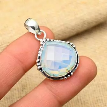 Ювелирный кулон ручной работы из стерлингового серебра 925 пробы с удивительным молочным опалом и драгоценным камнем 1.5 inches белый