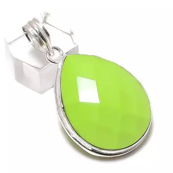 Ювелирный кулон ручной работы из стерлингового серебра 925 пробы с натуральным зеленым халцедоном 1,85 дюйма c2g61