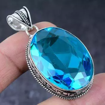 Ювелирный кулон ручной работы из стерлингового серебра 925 пробы с натуральным швейцарским голубым топазом 2,17 дюйма j4I12