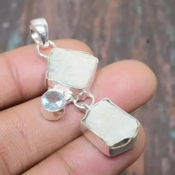 Ювелирный кулон ручной работы из стерлингового серебра 925 пробы с грубым аквамарином, драгоценным камнем синего топаза 1.97 Inches синий