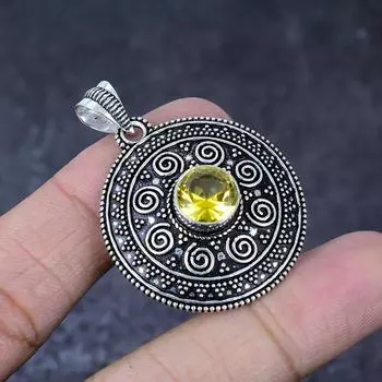 Ювелирный кулон ручной работы из стерлингового серебра 925 пробы с натуральным цитрином 1,75 дюйма w0h43