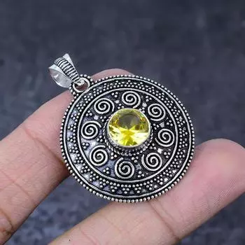 Ювелирный кулон ручной работы из стерлингового серебра 925 пробы с натуральным цитрином 1,75 дюйма E6g73