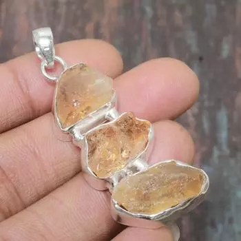 Ювелирный кулон ручной работы из стерлингового серебра 925 пробы с цитрином и драгоценным камнем для нее 2.17 Inches жёлтый