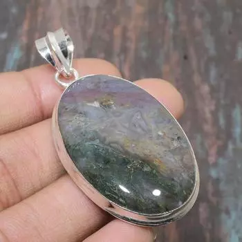 Ювелирный кулон ручной работы из стерлингового серебра 925 пробы с кровавым камнем ручной работы для женщин 2.36 Inches зелёный