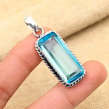 Ювелирный кулон ручной работы из стерлингового серебра 925 пробы с синим топазом и драгоценным камнем для женщин 2 Inches синий