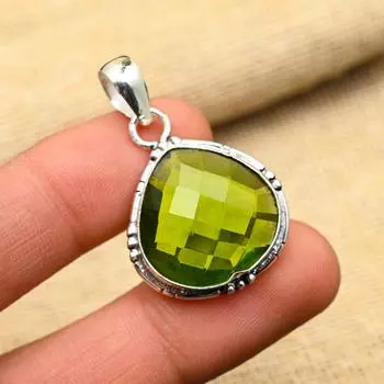 Ювелирный кулон ручной работы из стерлингового серебра 925 пробы с драгоценным камнем перидот для женщин 1.5 Inches зелёный