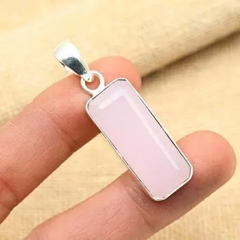 Ювелирный кулон ручной работы из стерлингового серебра 925 пробы с розовым халцедоном для нее 1.75 Inches розовый