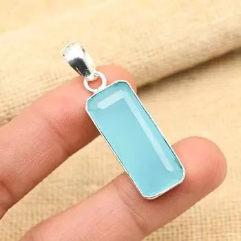 Ювелирный кулон ручной работы из стерлингового серебра 925 пробы с синим халцедоном для нее 1.75 Inches синий