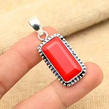 Ювелирный кулон ручной работы из стерлингового серебра 925 пробы с красным кораллом и драгоценным камнем для женщин 2 Inches красный