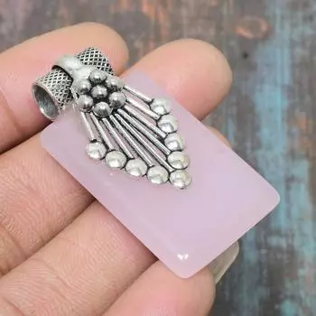 Ювелирный кулон ручной работы из стерлингового серебра 925 пробы с розовым халцедоном и драгоценным камнем для нее 1.77 Inches розовый