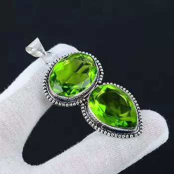 Ювелирный кулон ручной работы из стерлингового серебра 925 пробы с драгоценным камнем перидот, зеленое ожерелье с подвеской из перидота ручной работы, подарки в знак благодарности 2.55 зелёный