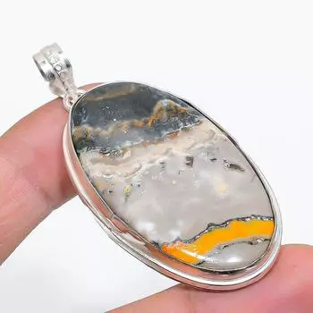 Ювелирный кулон ручной работы из стерлингового серебра 925 пробы с натуральным шмелем и яшмой 2,36 дюйма N4R76