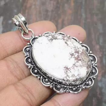 Ювелирный кулон ручной работы из стерлингового серебра 925 пробы с драгоценным камнем дикой лошади для нее 2.56 Inches белый