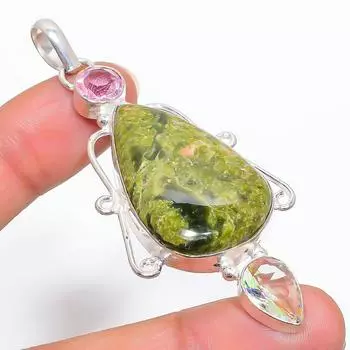 Ювелирный кулон ручной работы из стерлингового серебра 925 пробы с натуральным драгоценным камнем унакитом 2,88 дюйма r9U94