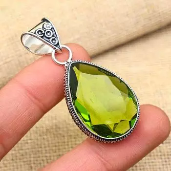 Ювелирный кулон ручной работы из стерлингового серебра 925 пробы с драгоценным камнем перидот для женщин 2 Inches зелёный
