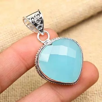 Ювелирный кулон ручной работы из стерлингового серебра 925 пробы с синим халцедоном ручной работы для нее 1.80 Inches синий