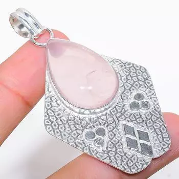 Ювелирный кулон ручной работы из стерлингового серебра 925 пробы с розовым кварцем и драгоценным камнем 2,64 дюйма Q2l25 розовый