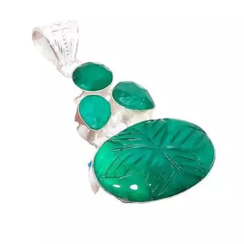 Ювелирный кулон ручной работы из стерлингового серебра 925 пробы с изумрудным камнем 2,09 дюйма AH-5175 2.17 зелёный