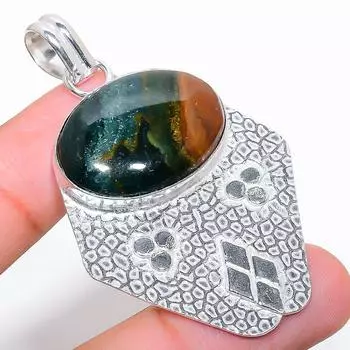 Ювелирный кулон ручной работы из стерлингового серебра 925 пробы с кровавым камнем 2,29 дюйма c2I06 зелёный