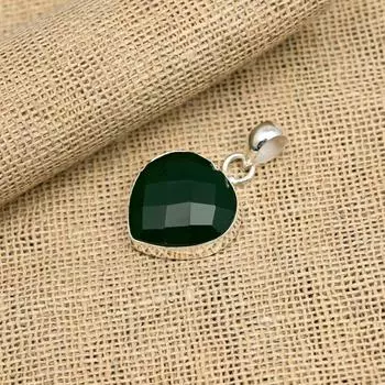 Ювелирный кулон ручной работы из стерлингового серебра 925 пробы с зеленым ониксом и драгоценным камнем для женщин 1.37 Inches зелёный