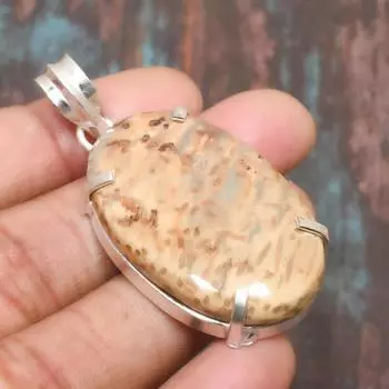 Ювелирный кулон ручной работы из стерлингового серебра 925 пробы с яшмой из корня шлейфа 2.17 Inches жёлтый