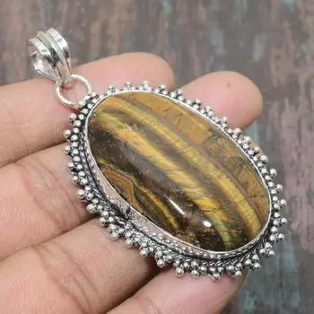 Ювелирный кулон ручной работы из стерлингового серебра 925 пробы с тигровым глазом для женщин 2.56 Inches жёлтый