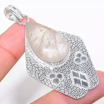 Ювелирный кулон ручной работы из стерлингового серебра 925 пробы с золотым рутилом и драгоценным камнем 2,76 дюйма T7G02 золотистый