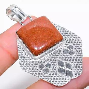 Ювелирный кулон ручной работы из стерлингового серебра 925 пробы с красным солнечным камнем 2,25 дюйма b0V64 красный