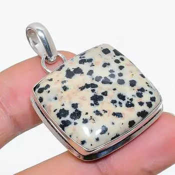 Ювелирный кулон ручной работы из стерлингового серебра 925 пробы с натуральной далматинской яшмой 1,58 дюйма j9T43
