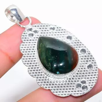 Ювелирный кулон ручной работы из стерлингового серебра 925 пробы с кровавым камнем 2,44 дюйма w7d48 зелёный