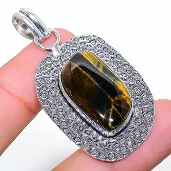 Ювелирный кулон ручной работы из стерлингового серебра 925 пробы с тигровым глазом, 2,13 дюйма, h6w35 жёлтый
