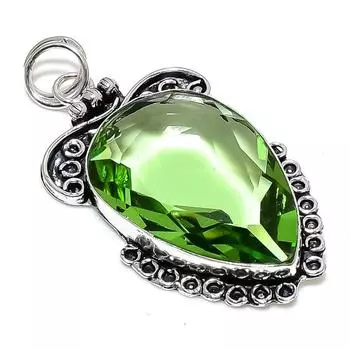 Ювелирный кулон ручной работы из стерлингового серебра 925 пробы с зеленым аметистом 2,56 дюйма A9t17