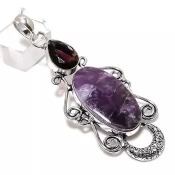 Ювелирный кулон ручной работы из стерлингового серебра 925 пробы с натуральным камнем лепидолит 2,84 дюйма a7C72