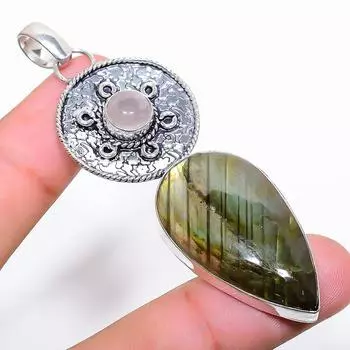 Ювелирный кулон ручной работы из стерлингового серебра 925 пробы с лабрадоритом 2,99 дюйма J6U07 чёрный