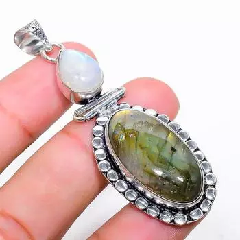 Ювелирный кулон ручной работы из стерлингового серебра 925 пробы с лабрадоритом 2,60 дюйма Y2S68 чёрный