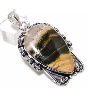 Ювелирный кулон ручной работы из стерлингового серебра 925 пробы с натуральным шмелем и яшмой 2,36 дюйма Y3R81