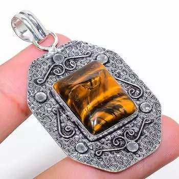 Ювелирный кулон ручной работы из стерлингового серебра 925 пробы с тигровым глазом 2,29 дюйма G0V13 жёлтый