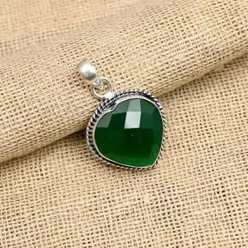 Ювелирный кулон ручной работы из стерлингового серебра 925 пробы с зеленым ониксом и драгоценным камнем для женщин 1.50 Inches зелёный