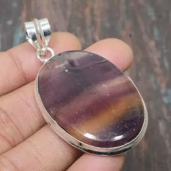Ювелирный кулон ручной работы из стерлингового серебра 925 пробы с флюоритом на День Благодарения 2.36 Inches фиолетовый
